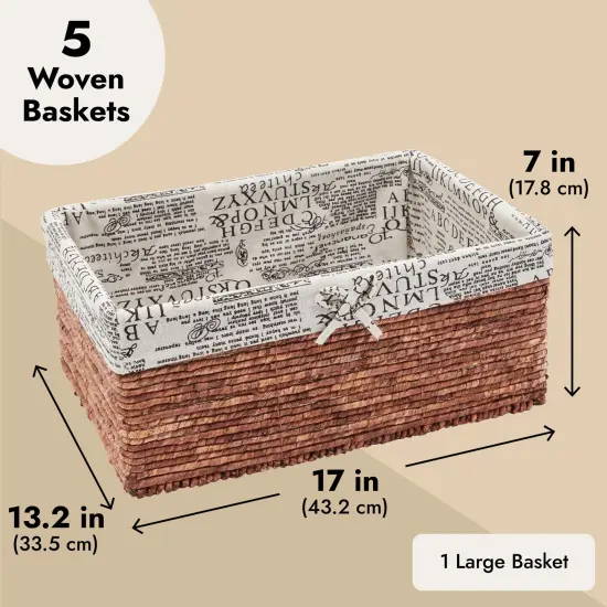 5-Pack Rectangle Wicker Storage Baskets for Organizing Shelves, Bathroom and Laundry - 3 Sizes Small Woven Set Brown {4}
