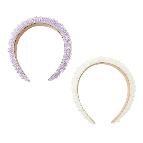 2 Pack Crystal Headbands for Women, Padded Pearl Headband (Lavender, White) Multicolor {6}