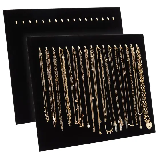 Genie Crafts 2-Pack Jewelry Display for Selling - Velvet Necklace Holder Stand, Organizer for Retail (17 Hooks, Black) {1}