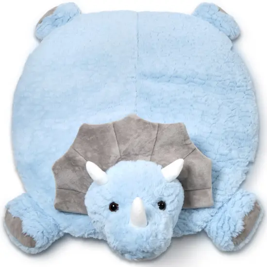 Bearington Baby Lil' Tracer Tummy Time Mat, 30 x 30 Inch Dinosaur Plush Stuffed Animal Blanket, Baby Play Mat Blue {1}
