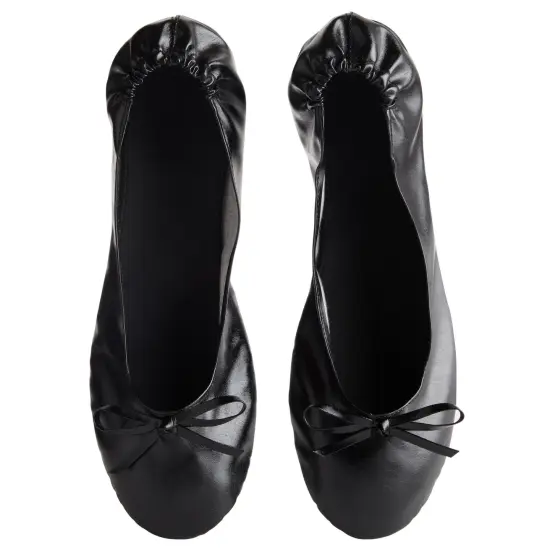 Black Foldable Ballet Flats for Women, Roll Up Flats with Zipper Pouch, US Size 8.5-9.5 {5}