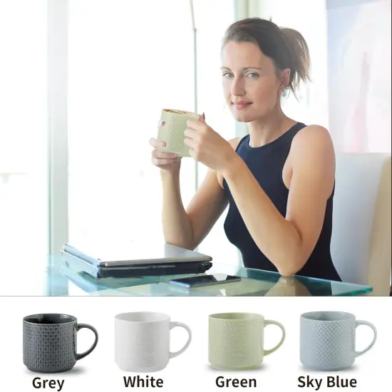 Coffee Mugs, Stackable Porcelain Coffee Cups Gift Set of 4 with Metal Stand {2}