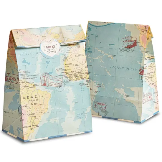 Blue Panda 36 Pack World Map Travel Favor Bags with Stickers Gift Bag for Travel Themed Party Decorations, Birthday Baby Shower Goodie Bags for Kids 8.7 x 5.15 x 5.15 inch {6}