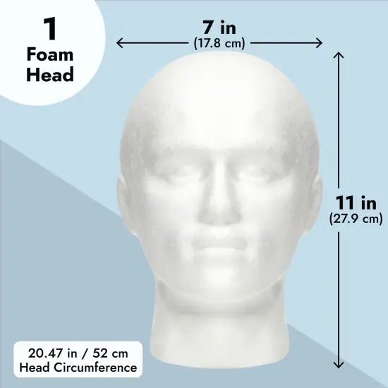 Male Foam Head Form, Mannequin Display for Masks, Hats, Wigs, Halloween Decoration (White, 9.25x11 in) {4}