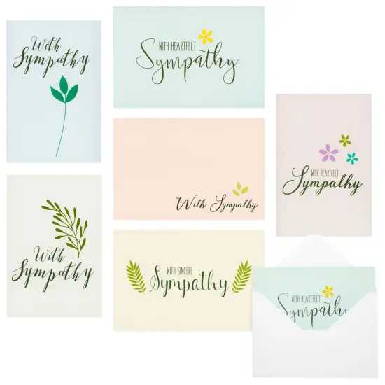 48 Pack Sympathy Cards with Envelopes Bulk Set, 6 Floral and Foliage Designs for Memorials, Funerals, Condolences, Bereavement, Blank Inside (4x6 In) Multicolor {1}