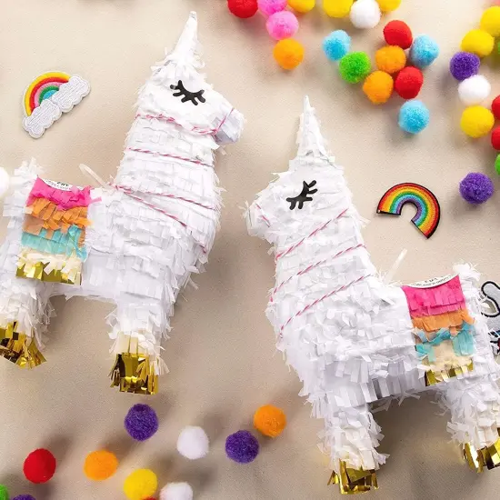 Juvale 3 Pack Mini Llama Pinata - 4.9 x 2.1 x 10.2 in. Multicolor Corrugated Paper & Gold Tissue Accents - Llama Table Decor & Party Supplies - Easy to Fill With Candy & Confetti - Ages 3-14 White {3}
