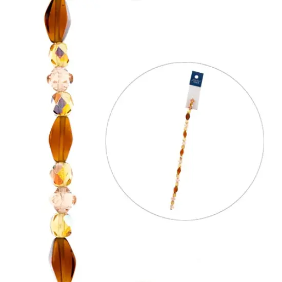 John Bead 7" Assorted Shape Czech Glass Bead Strand Amber Honey {2}