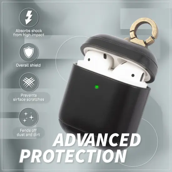 Insten Genuine Leather Case Compatible with Airpods 2 & 1 Carrying Case with Anti Loss Keychain Hook, Front LED Light Visible, Full Body Protective Skin Cover For Women Men Girls Boys, Black {3}