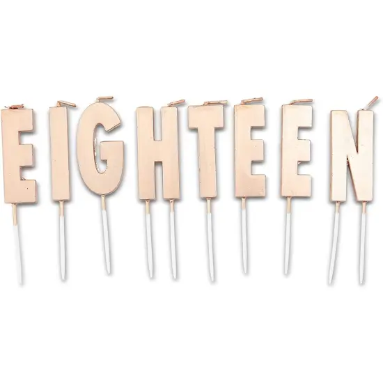 Eighteen Birthday Cake Topper Letters with Thin Candles and Holders (32 Pack) Pink {7}