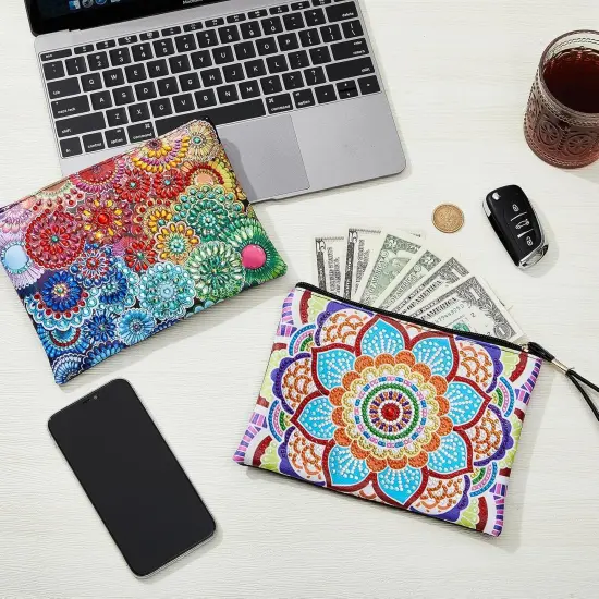 2 Pcs Diamond Painting Purses 5D DIY Diamond Painting Handbag Art Wristlet Clutch Bag for Women Makeup Gift (Elegant) {5}