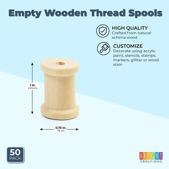 50 Pack Empty Wooden Thread Spools for Arts and Crafts (0.75 x 1 In, 0.6 cm Opening) Brown {2}