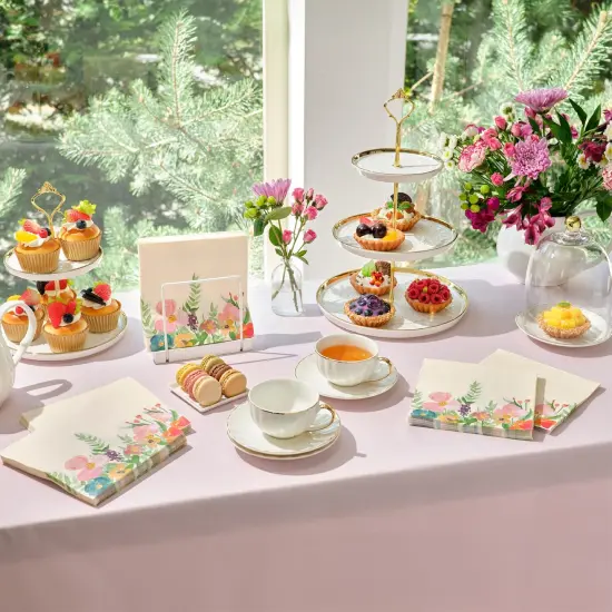 Juvale 100 Pack Vintage Style Disposable Floral Paper Napkins, 2-Ply, 6.5x6.5&rdquo;, Napkins for Garden Bridal Shower, Tea Party, & Wedding {3}