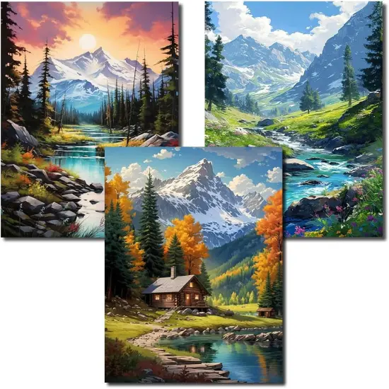 Diamond Art Kits for Adults - 3 Pack Landscape Diamond Painting Kits for Adults, 5D Round Full Drill Landscape Gem Art, Paint by Diamonds Pictures DIY Crafts Kits 12x16inch {1}