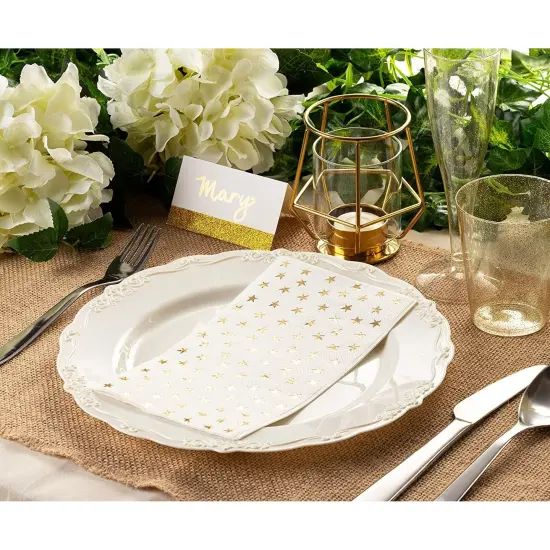 50 Pack Gold Star Party Napkins - Disposable White and Gold Dinner Napkins for Birthday, Graduation (3-Ply, 4x8 In) {4}