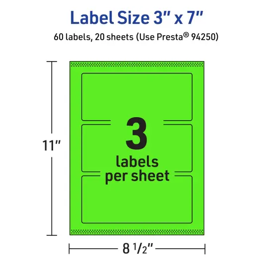 Avery Neon Green Paper Labels, 3" x 7" Rectangle {5}