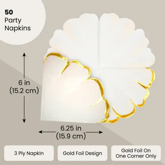 BLUE PANDA 50 Pack Pink & Gold Petal Floral Paper Napkins, 6.25x6 Inches, Scalloped Napkins for Birthday, Wedding, Bridal Shower, Tea Party & More {2}