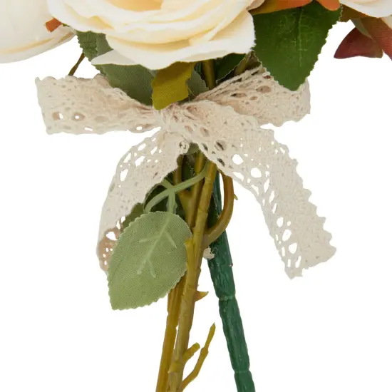 Champagne Silk Roses, Eucalyptus and Berry Bridal Bouquet, Wedding Centerpiece (15.7x7 In) Pink {6}