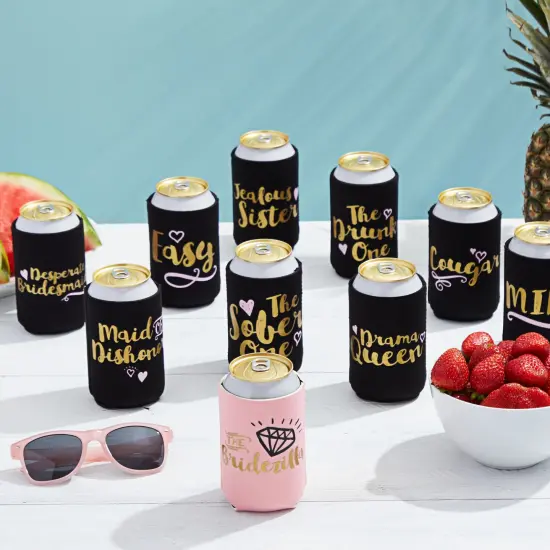 12-Pack Can Cooler Sleeves, 12 Assorted Designs Insulated Neoprene Holder Party Supplies - Bachelorette Party Multicolor {2}