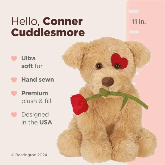 Bearington Conner Cuddlesmore The Valentine's Stuffed Animal, 11 Inch Stuffed Animal Dog, Ideal for Valentine's Day Gifts, For Ages 3-14 Brown {2}