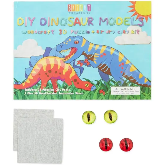 30 Pieces Air Dry Modeling Clay Craft Kit for Kids with Puzzle Sheet, Dinosaur T-Rex Stegosaurus Multicolor {7}