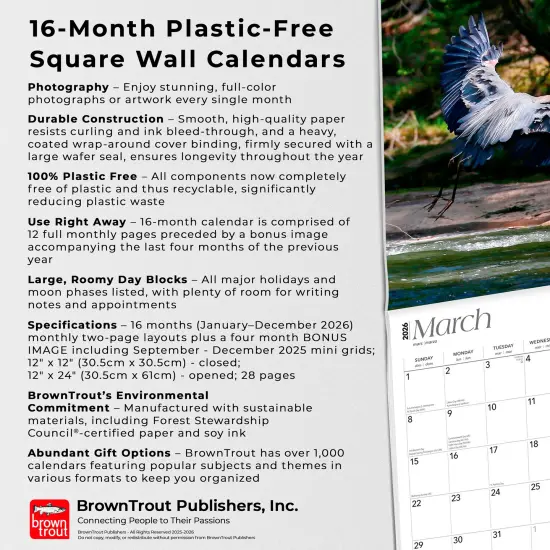 North Carolina Wild & Scenic | 2026 12 x 24 Inch (Hanging) Monthly Square Wall Calendar | Plastic-Free {6}