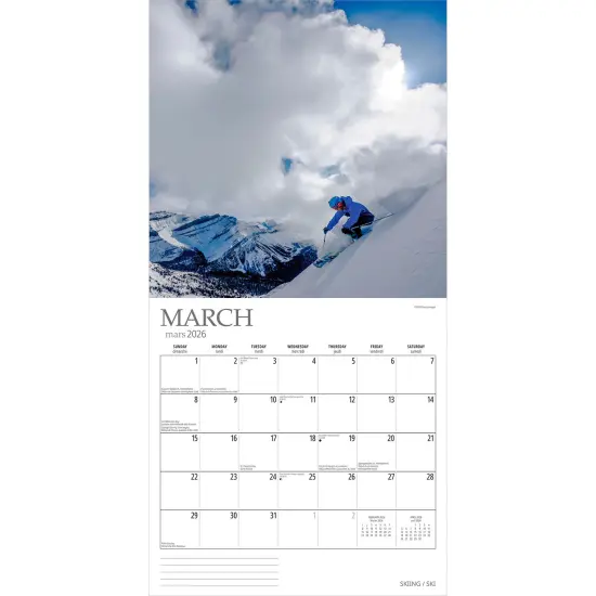 Skiing | 2026 12 x 24 Inch (Hanging) Monthly Square Wall Calendar | English/French Bilingual {3}