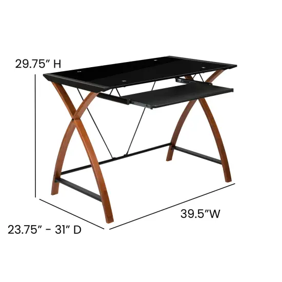 Emma and Oliver Glass Computer Desk-Pull-Out Keyboard Tray & Crisscross Frame ClearTop/CherryFrame {10}