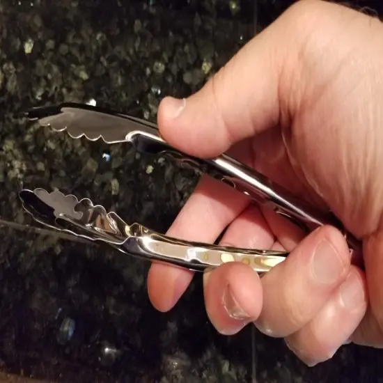 Handy Housewares 2 Piece 7" Mini Metal Scalloped Grip Kitchen Serving Tongs Set with Sliding Locks {6}