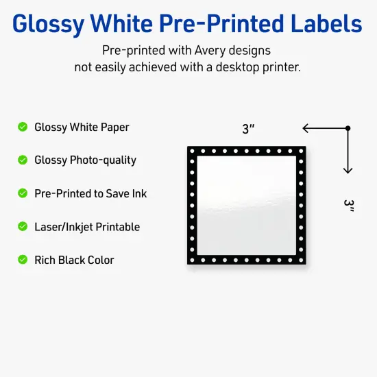 Avery Printable Square Labels, Black and White Polka Dots, 3" x 3", Glossy White Square Labels, Permanent, Laser/Inkjet, 60ct, Great for Product Labels {2}