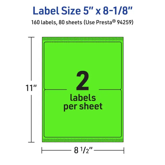 Avery Neon Green Paper Labels, 5" x 8-1/8" Rectangle {5}