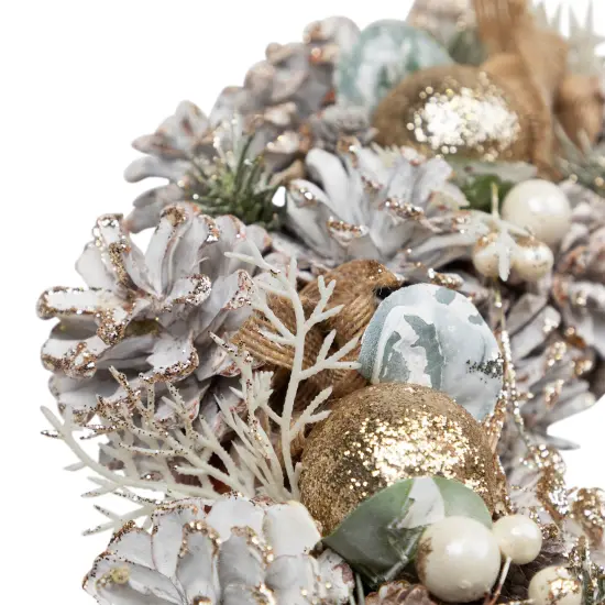 Northlight Glittered Pine with Burlap Bows Artificial Christmas Wreath - 14" - Unlit Beige {7}