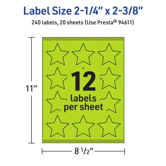 Avery Bright Green Paper Labels, 2-1/4" x 2-3/8" Star {5}