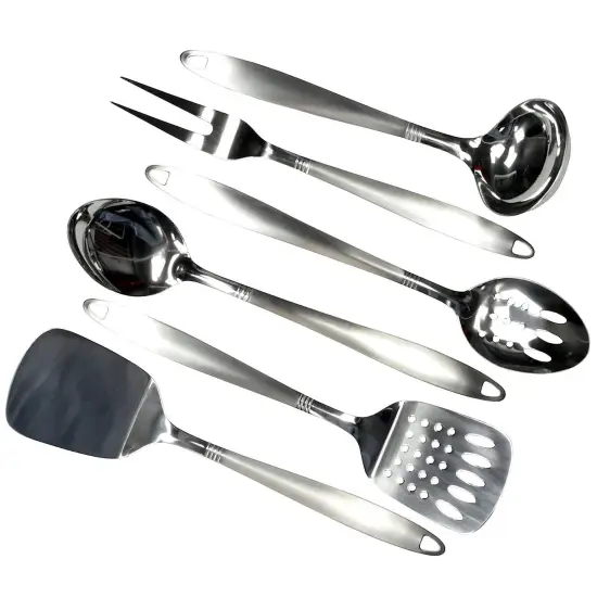 Chef Craft 6pc Stainless Steel Kitchen Cooking Tool Set - Solid Turner, Slotted Turner, Basting Spoon, Slotted Spoon, Serving Fork & Ladle {1}