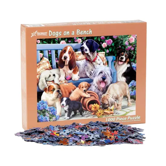 Vermont Christmas Store Dogs on a Bench Jigsaw Puzzle, Ages 12 and Up, 30 x 24 inch, 1000 Pieces {4}