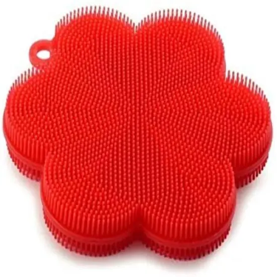 Norpro Silicone Dish Scrubbing Sponge / Vegetable Scrubber Brush - Red Flower Shaped {1}