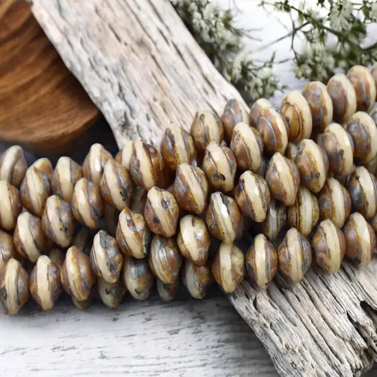 Opaque Beige Picasso Saturn Beads -- Choose Your Size {6}