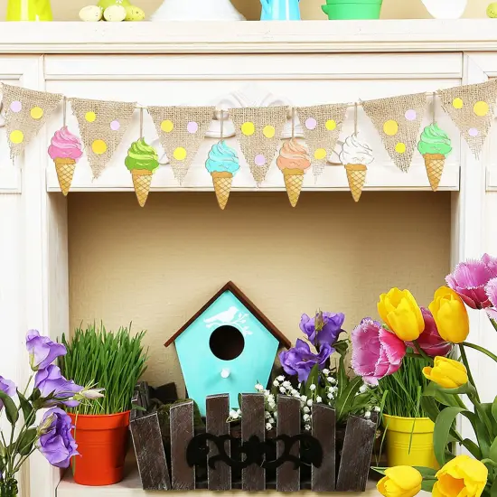 Wooden Ice Cream Ornaments to Paint Summer Decoration Cutouts Unfinished 24PCS 3.5 x 3 inches, DIY Blank Wood Discs Ornament for Home Crafts Hanging Mother's Day Father's Thanksgiving Decoration {6}