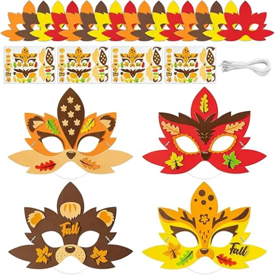 16Pcs Fall Maple Leaf Mask Craft Kits for Kids Make Your Own Foam Woodland Animal {1}