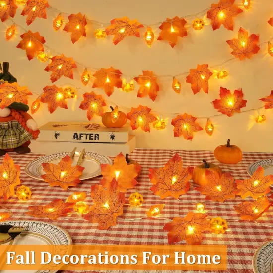 2 Pack & Timer Fall Garland with Pumpkin Lights - 13Ft 60LED {5}