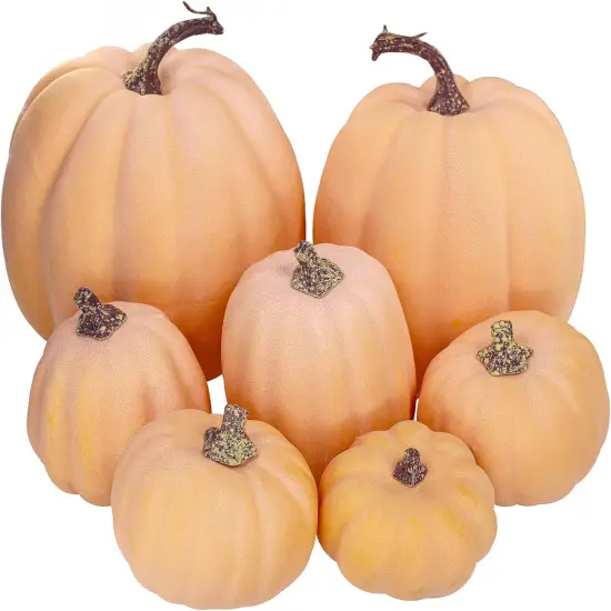 7 Pcs Assorted Size Fall Pumpkins Table Display (Light Orange) {1}