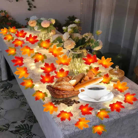 2 Pack Fall Maple Leaves Garland Lights - 20ft 40 LED {3}