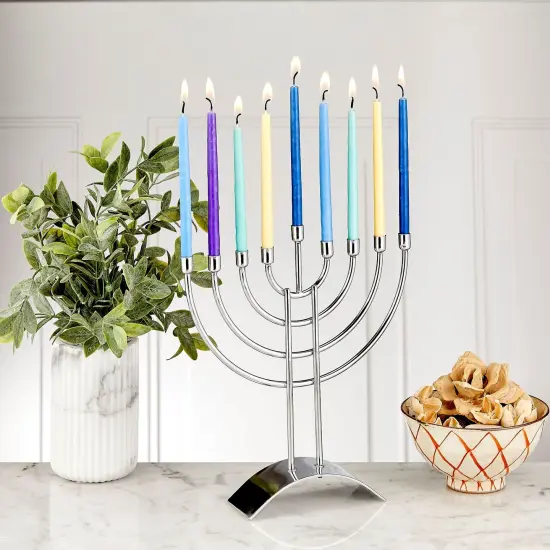 Rite Lite Traditional Steel Hanukkah Menorah - 8.75" - Silver Finish {4}