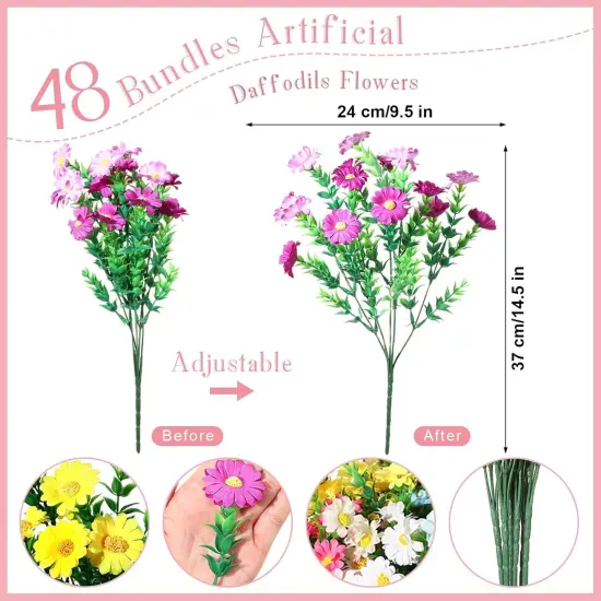 48 Bundles Artificial Daisies Plastic Flowers Outdoor {2}