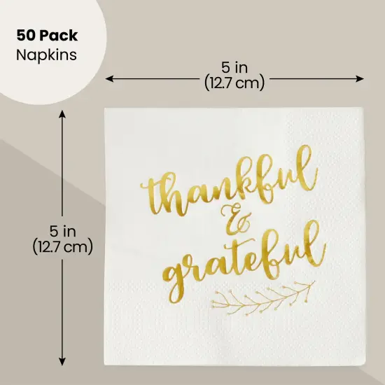 50 Pack Thanksgiving Cocktail Napkins Party Supplies Table Decorations, Thankful and Grateful (5 x 5 In) White {2}