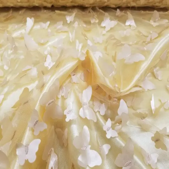 1 Yard Gold 3D Butterfly Embroidered Mesh Tulle Fabric for Dresses & Decorations {3}