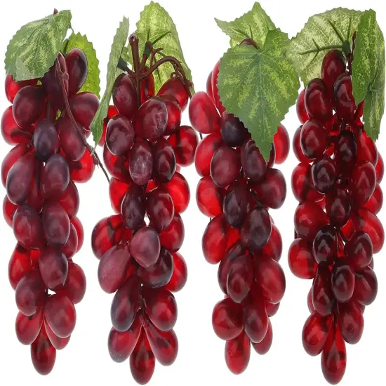 4 Bunches - Artificial Grapes Fake Plastic Fruit Dark Red Grapes String Model Decoration {1}