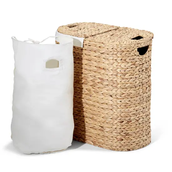 Seville Classics Natural Handwoven Lidded Oval Double Laundry Hamper, 22.75" W x 13" D x 24" H {5}