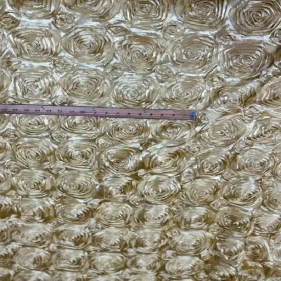 1 Yard Exquisite 3D Rose Design Satin Rosette Ribbon Fabric 54" Width Gold {5}