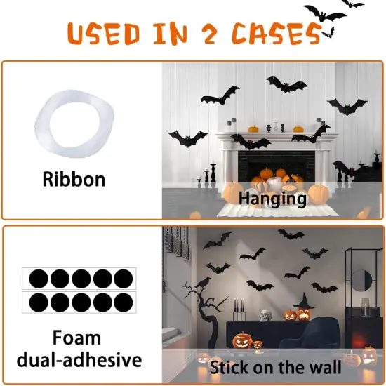 Halloween Hanging Bats 12 Pieces 3D Realistic Scary Large (3 Style) {4}