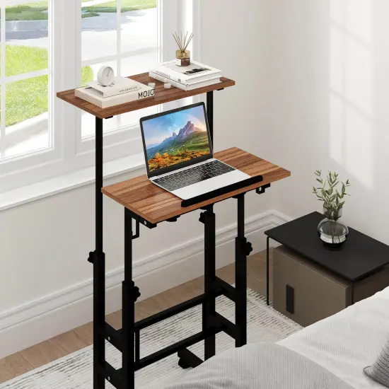Costway Mobile Standing Desk Rolling Adjustable Laptop Cart Home Office Walnut/Natural/White {4}